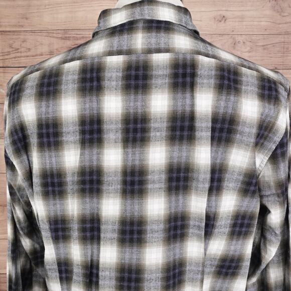 John Varvatos Shirt Mens XL Black Gray White Plaid Flannel Long Sleeve Cotton - Picture 5 of 9